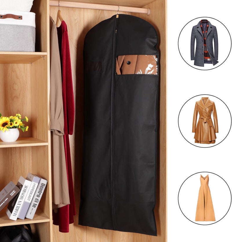 KEEGH 60'' Dress Bags for Gowns Long (Set of 10), Garment Bags for Hanging Clothes, Dress Bags for Closet Storage, Clothes Cover for Hanging Coats Dresses with Clear Window and Label Pocket, Black - Image 3